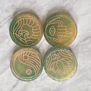 Pale Green Ombre Zen Coaster Set with Aventurine Chips| 4 PCS